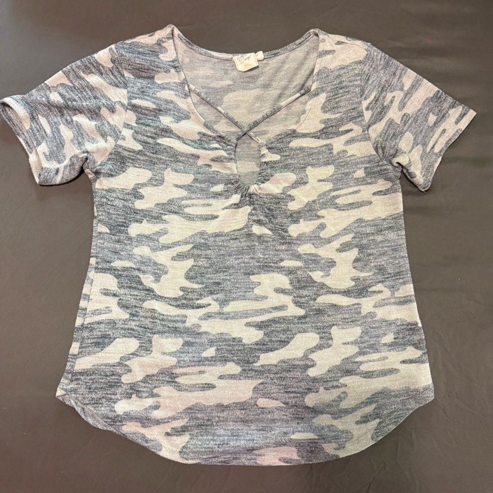 White Crow Gray Camouflage V-Neck Tee